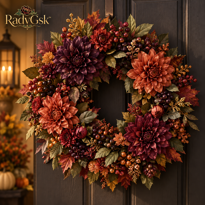 RadvGsk™ Autumn Dahlia & Berry Harvest Wreath