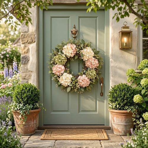 RadvGsk™ Blush Hydrangea & Sage Farmhouse Wreath