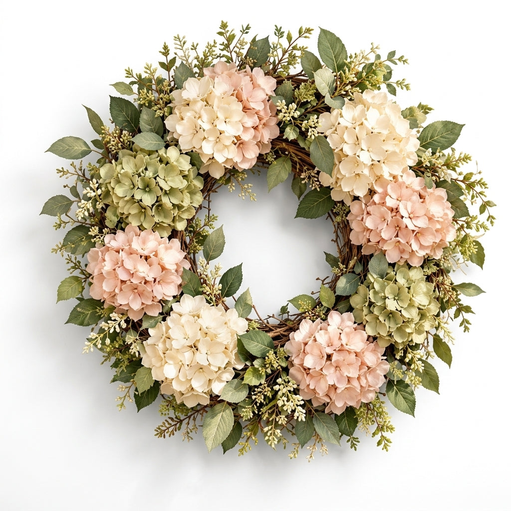 RadvGsk™ Blush Hydrangea & Sage Farmhouse Wreath