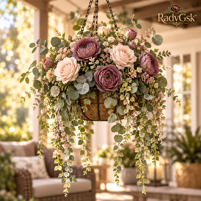 RadvGsk™ Dusty Mauve Ranunculus Hanging Basket