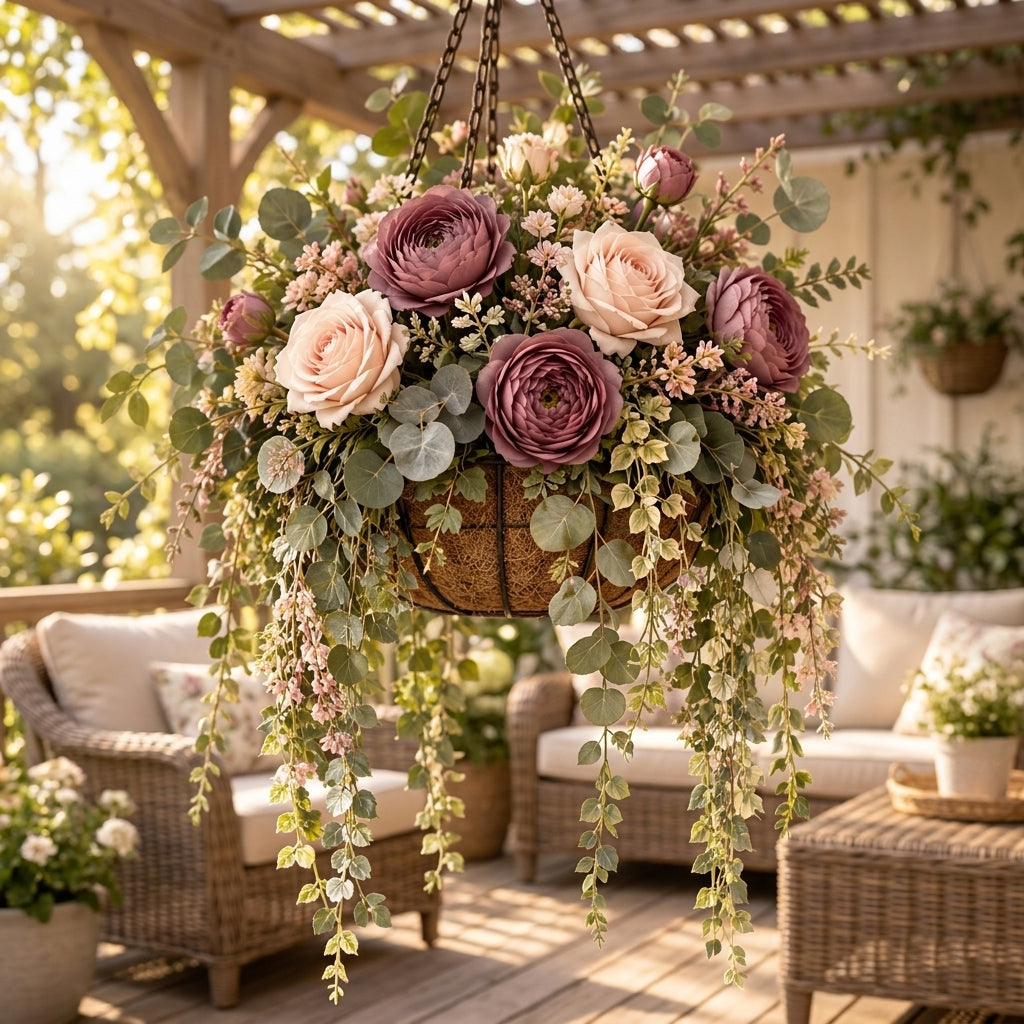 RadvGsk™ Dusty Mauve Ranunculus Hanging Basket