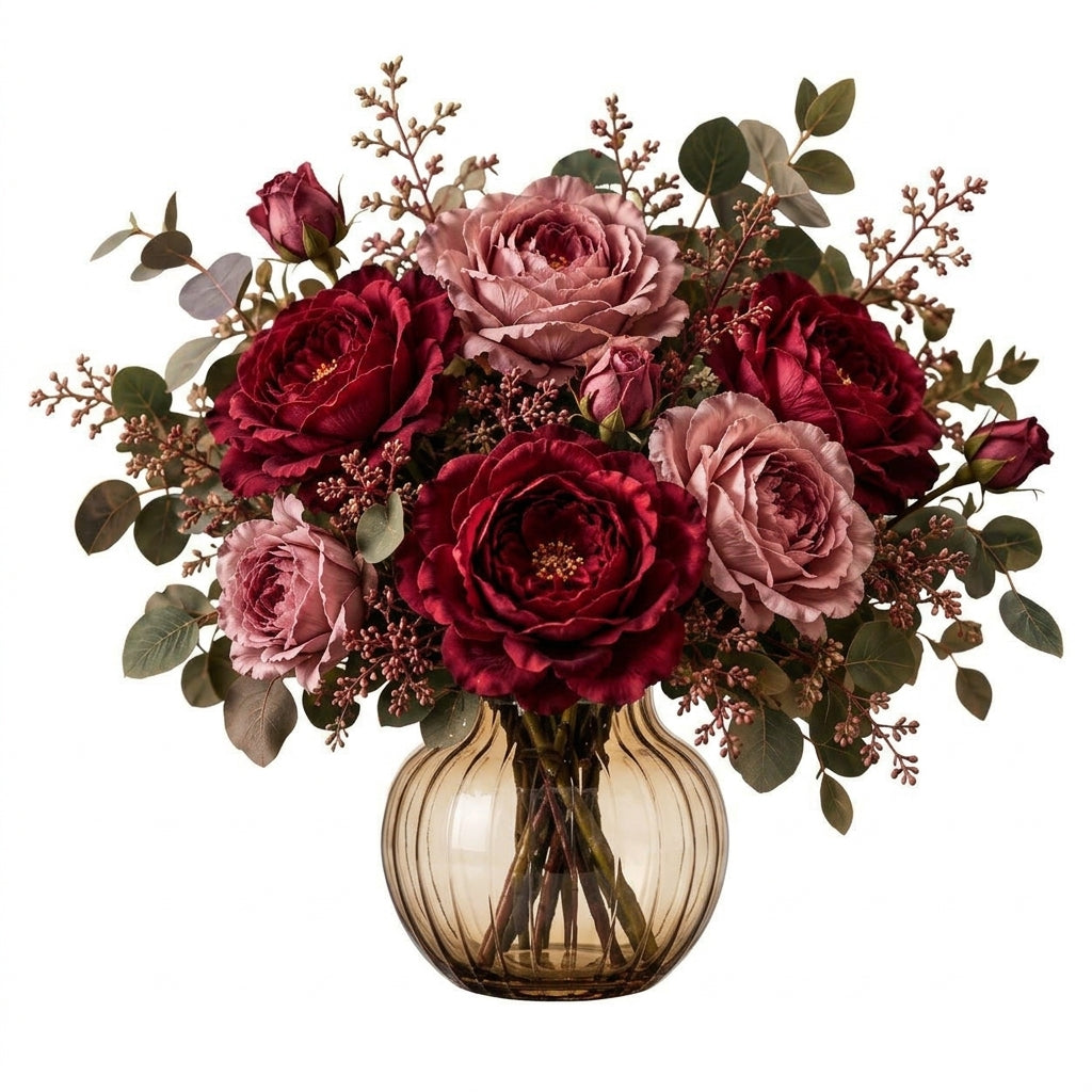 RadvGsk™ Crimson Rose Glass Vase Arrangement