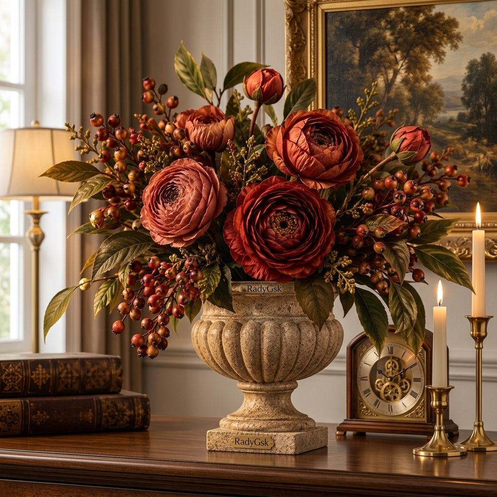 RadvGsk™ Rust Ranunculus Stone Urn Arrangement