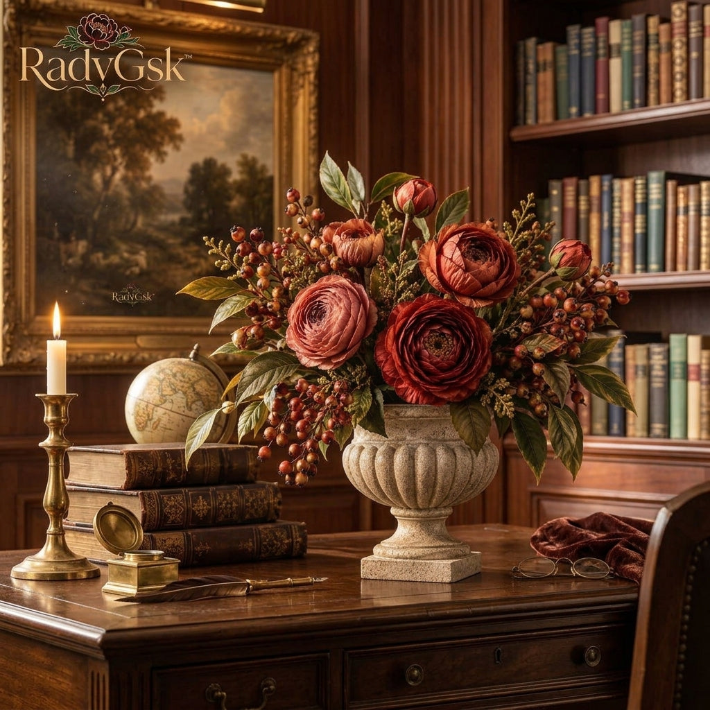 RadvGsk™ Rust Ranunculus Stone Urn Arrangement