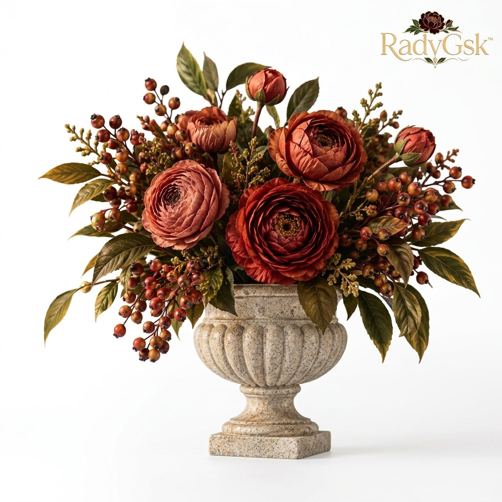 RadvGsk™ Rust Ranunculus Stone Urn Arrangement