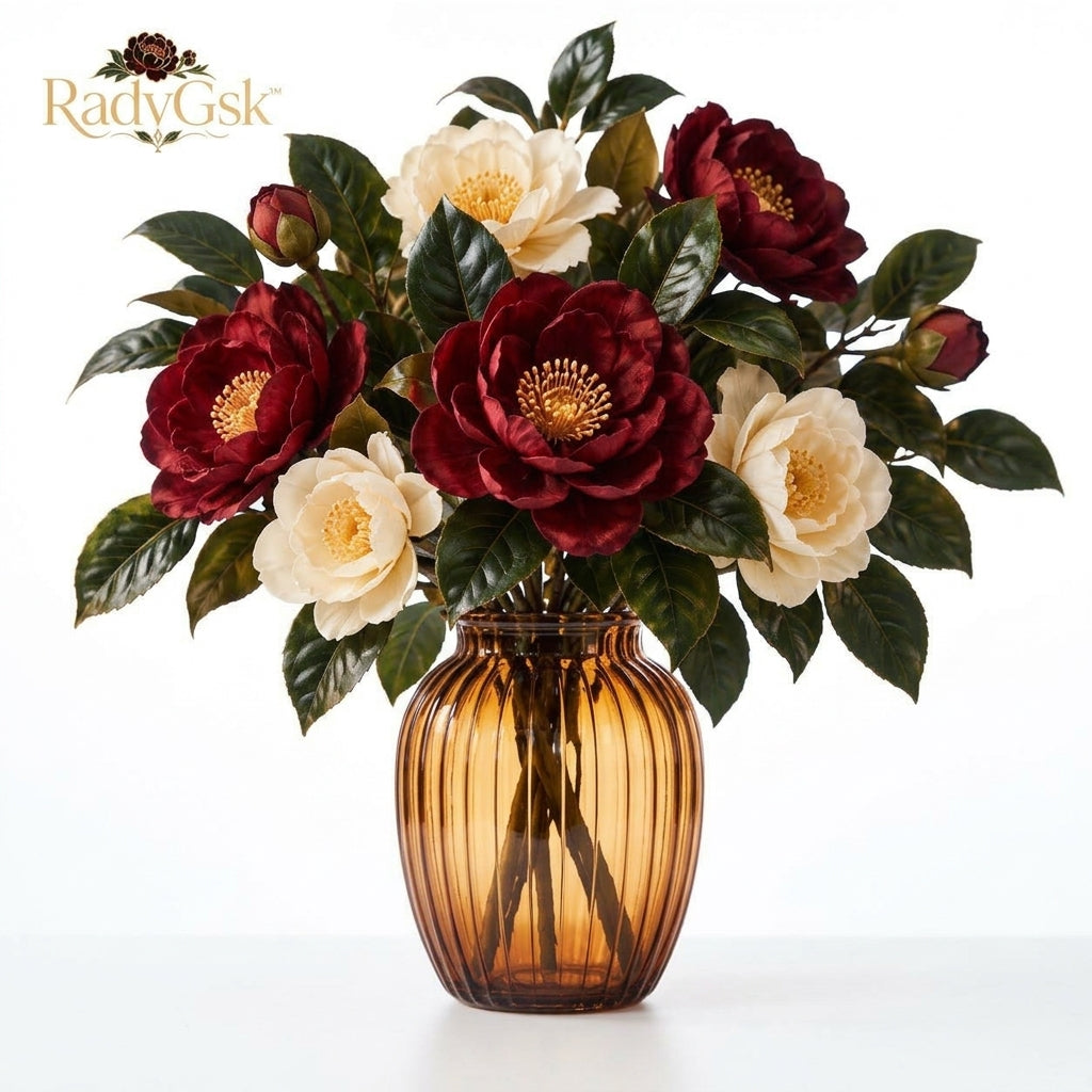 RadvGsk™ Ruby Camellia Amber Vase Arrangement