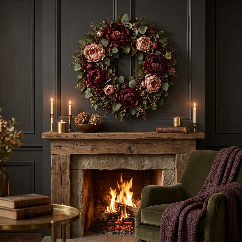RadvGsk™ Burgundy Peony Eucalyptus Wreath