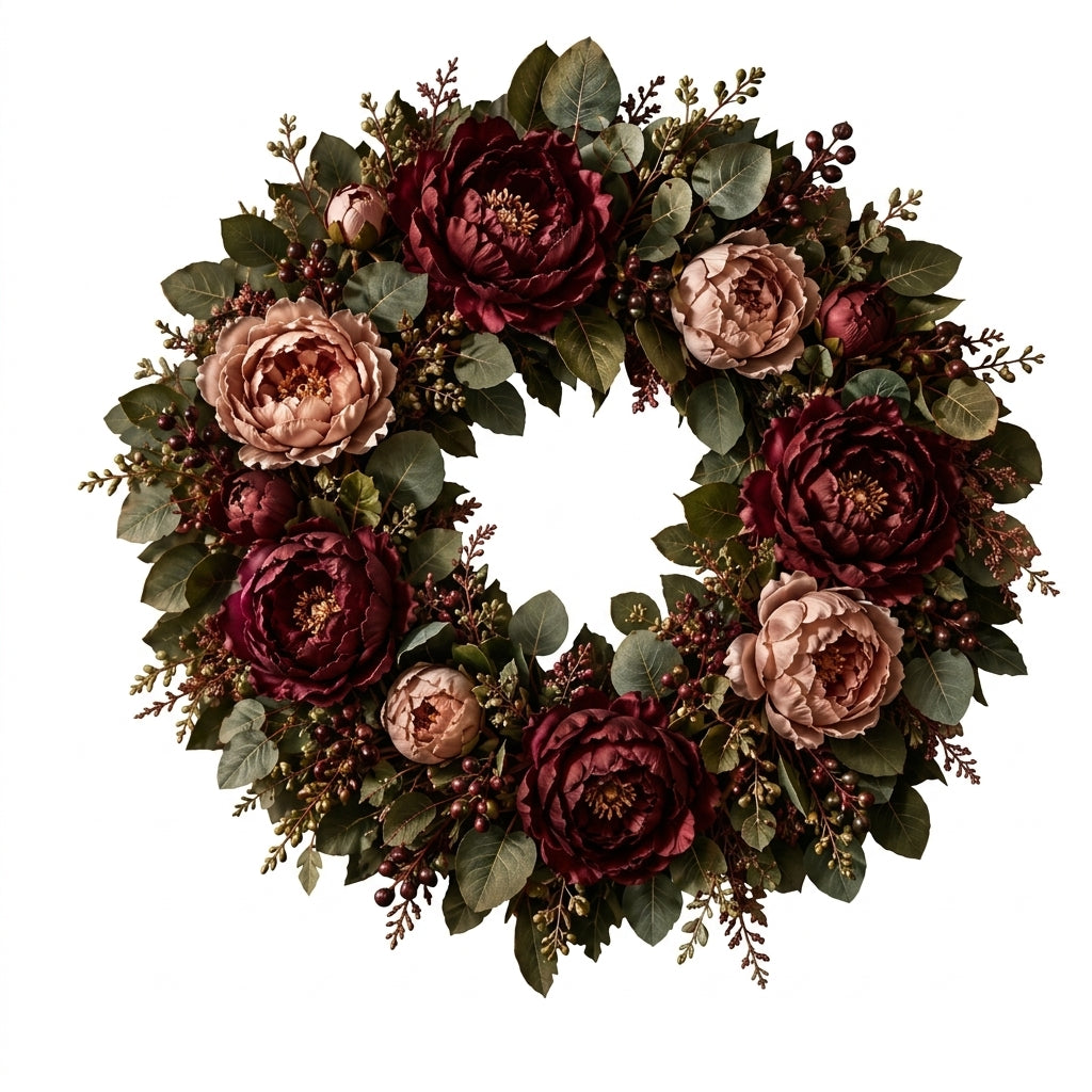 RadvGsk™ Burgundy Peony Eucalyptus Wreath