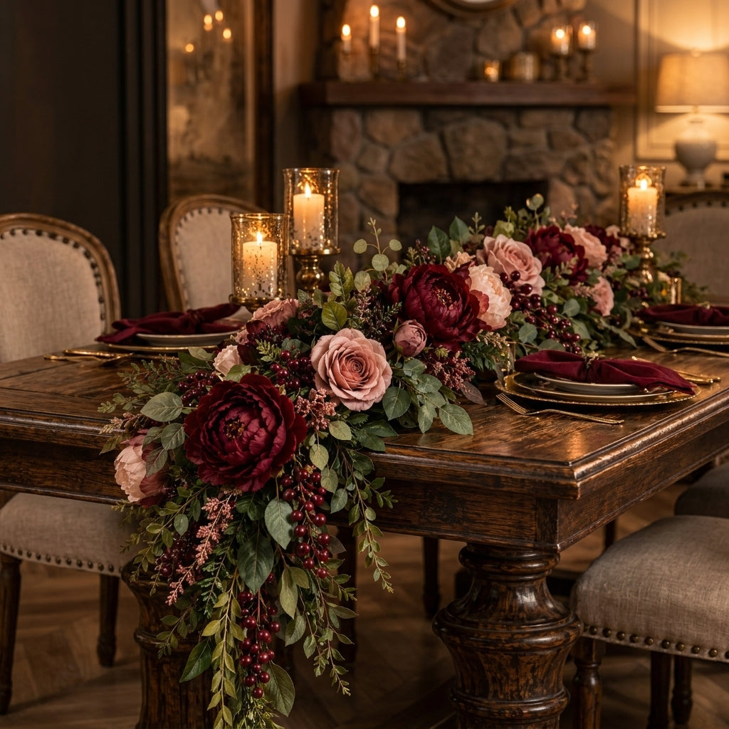RadvGsk™ Wine Rose Cascading Table Garland