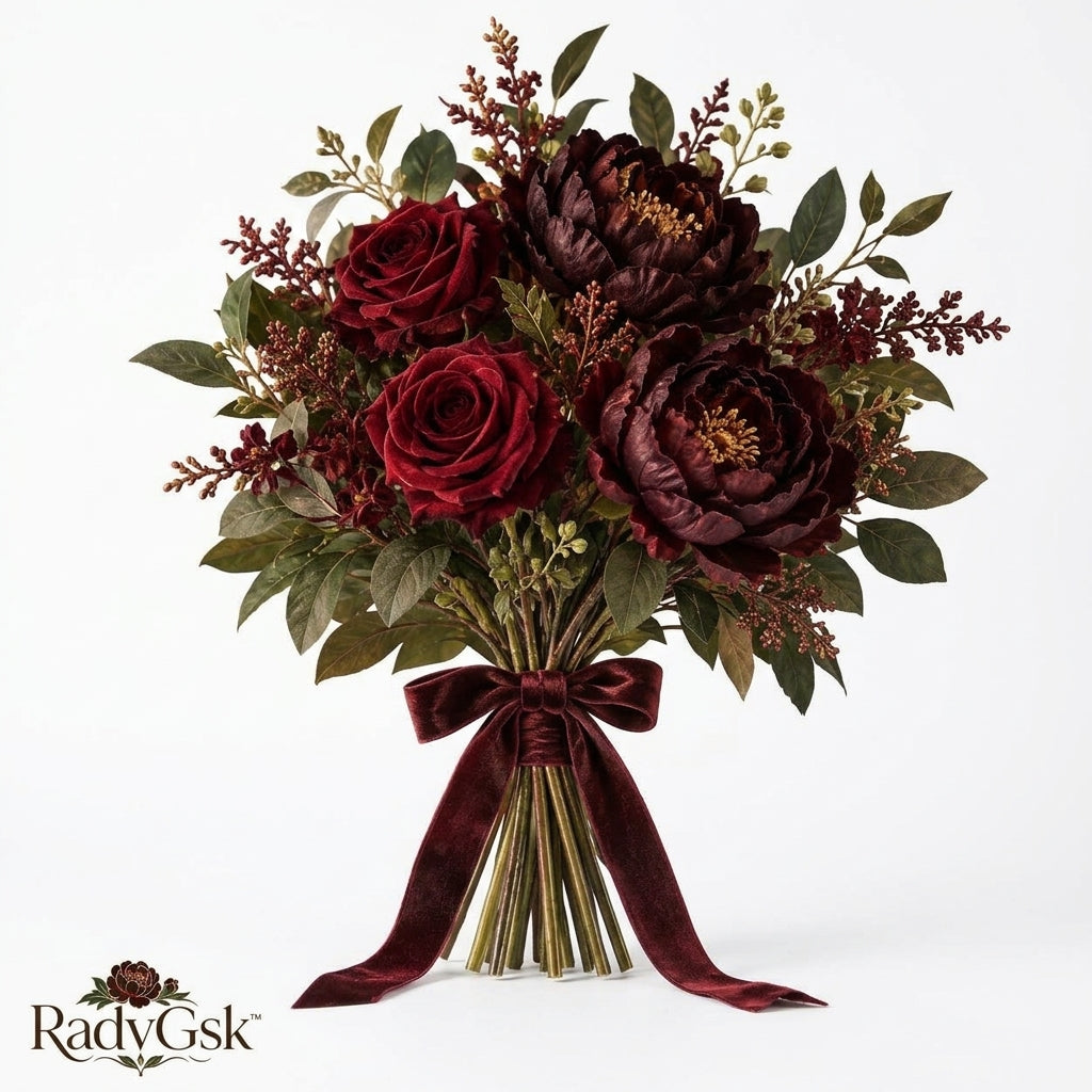 RadvGsk™ Velvet-Tied Burgundy Floral Bundle